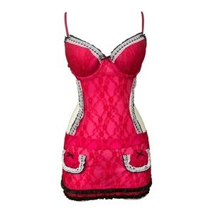 Victoria's Secret Red Lace Apron Milkmaid Maid Playful Lingerie 34C